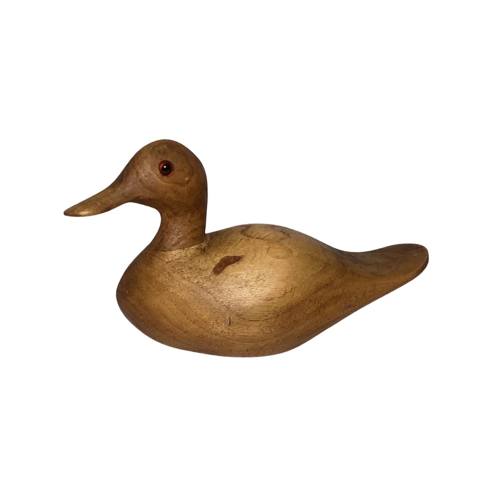Reinie Schulze Signed dated 1979 Hand Carved Wood Duck small Red Glass Eyes